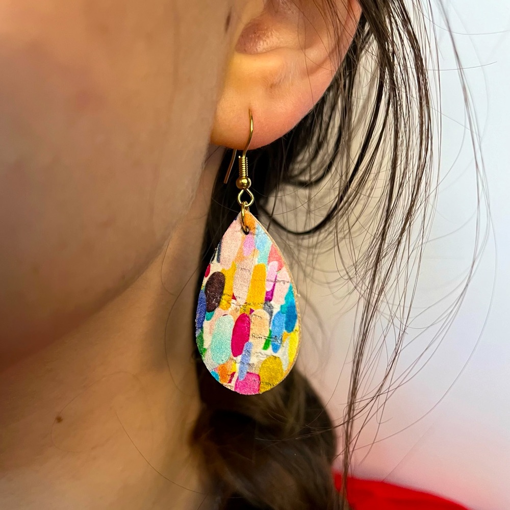 Tear drop painted handmade earrings
